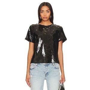 Sanctuary Perfect Sequin Top Black Short Sleeve Crew Neck Party Sparkle Size‎ XS